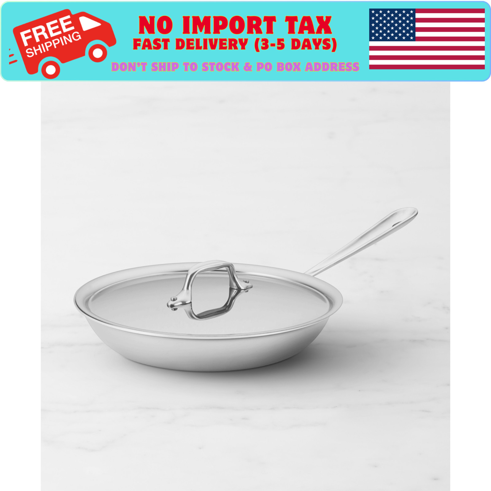 All-Clad D3® Tri-Ply Stainless-Steel Traditional Fry Pan with Lid, 12″. NEW