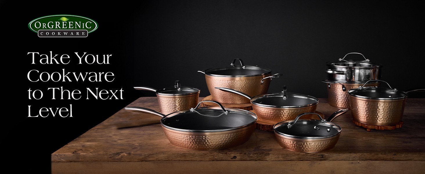 OrGREENiC Luxurious Non-Stick Ceramic 10 Piece White Hammered Cookware Set with