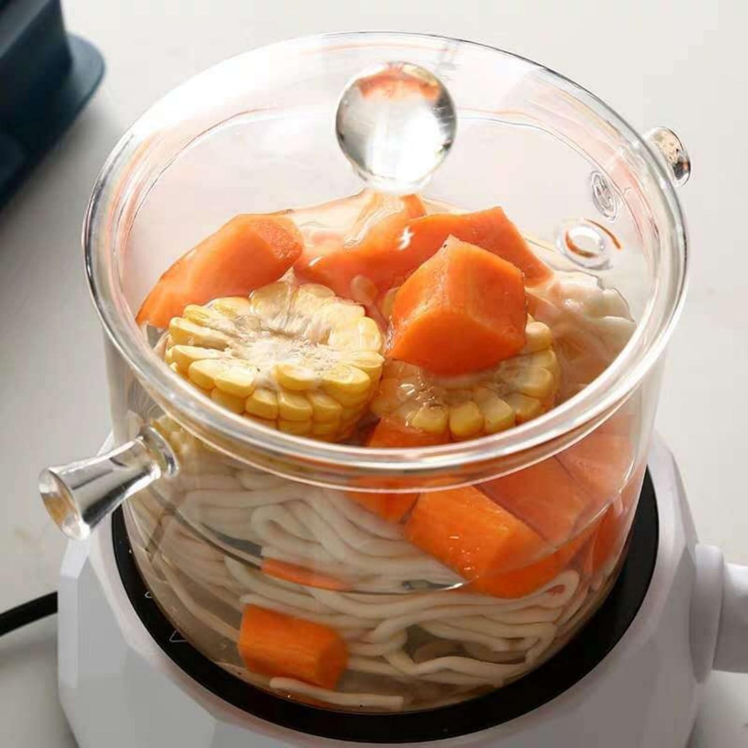 1.9L Glass Cooking Pots Heat-Resistant Borosilicate Glass Saucepan W/ Cover Hot