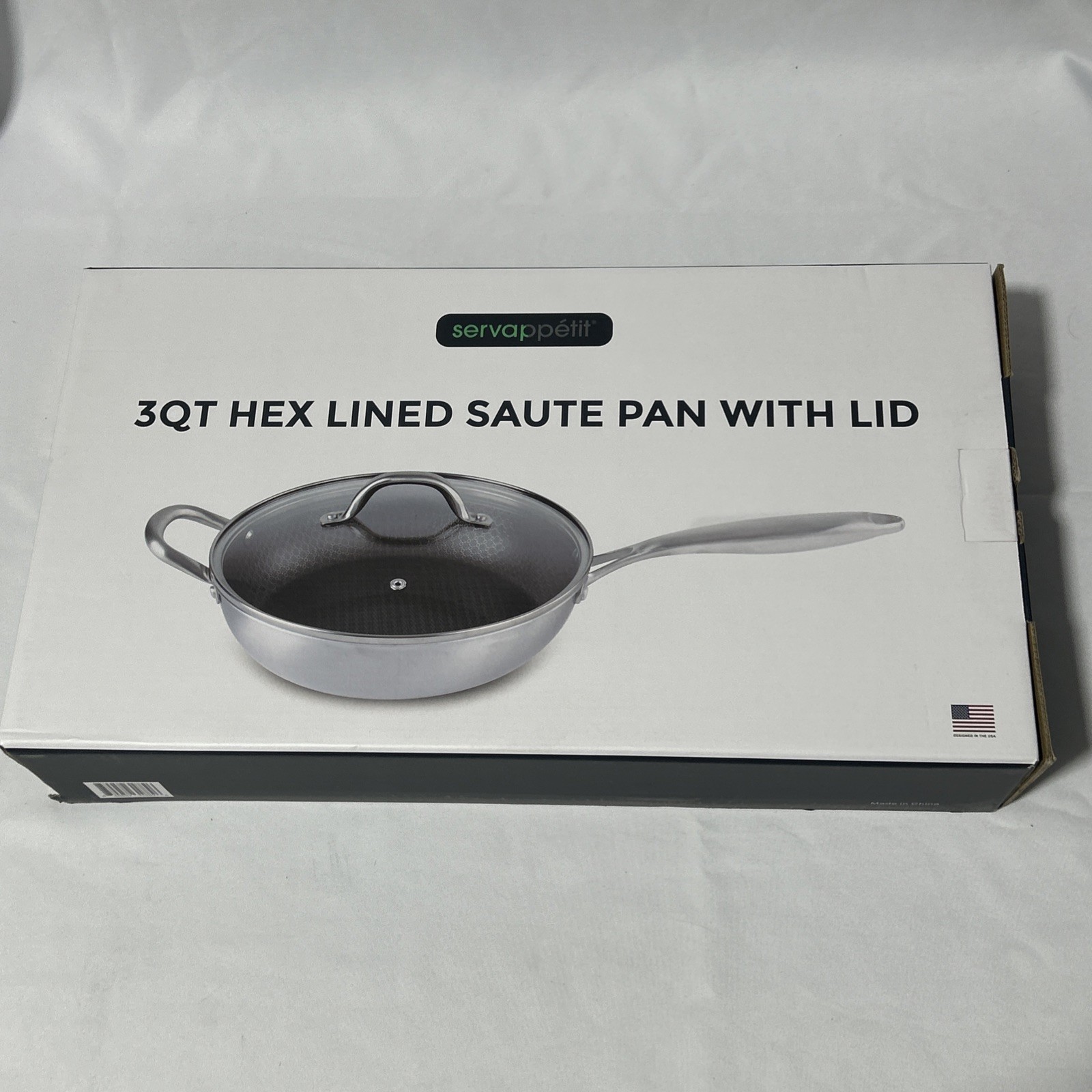 New In Box Servappetit 3 Quart QT Hex Lined Saute Pan With Lid 11 in” Diameter