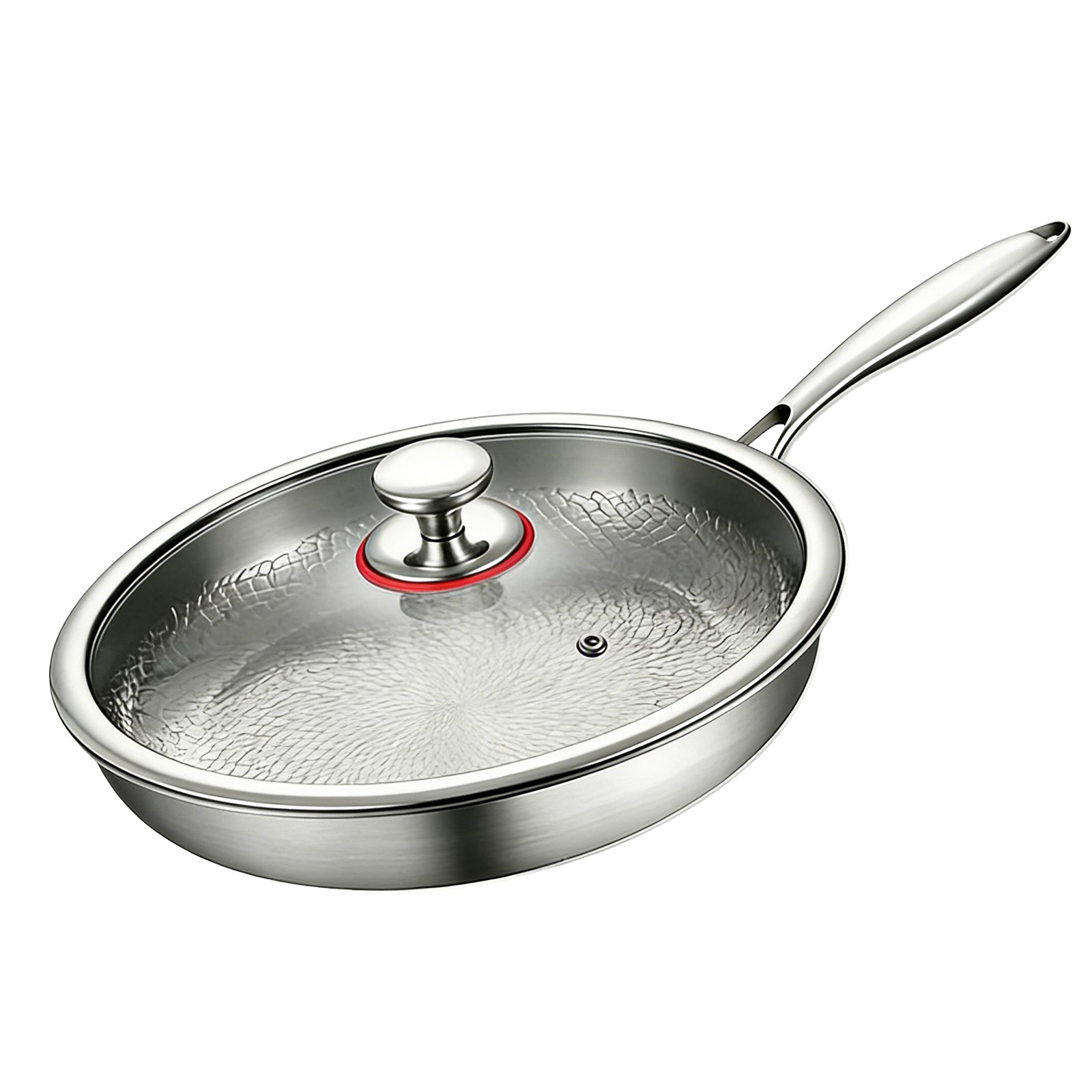 28cm Uncoated Frying Pan w/Lid, Kitchen Non Stick Titanium Pan Scratch-Resistant