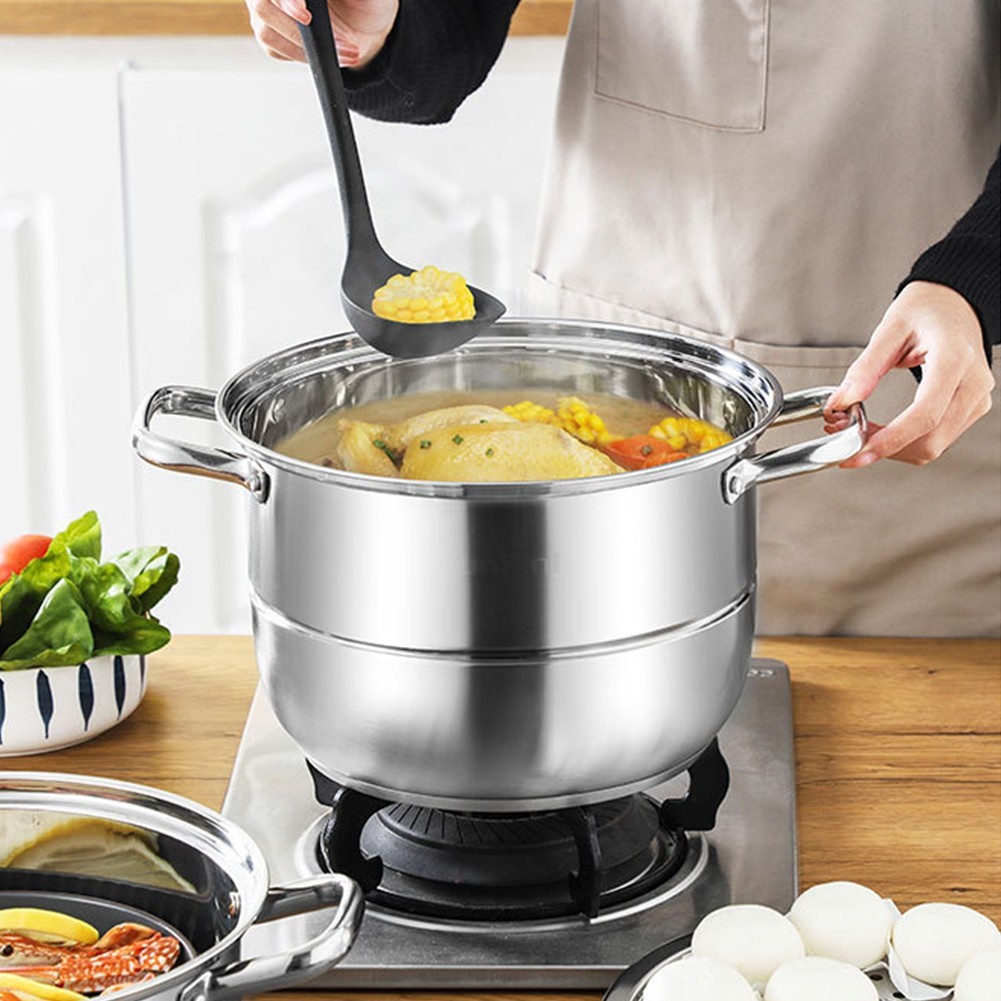 3 Tier Stainless Steel Steamer Cooker Steam Pot Kitchen Food Cooking + Glass Lid
