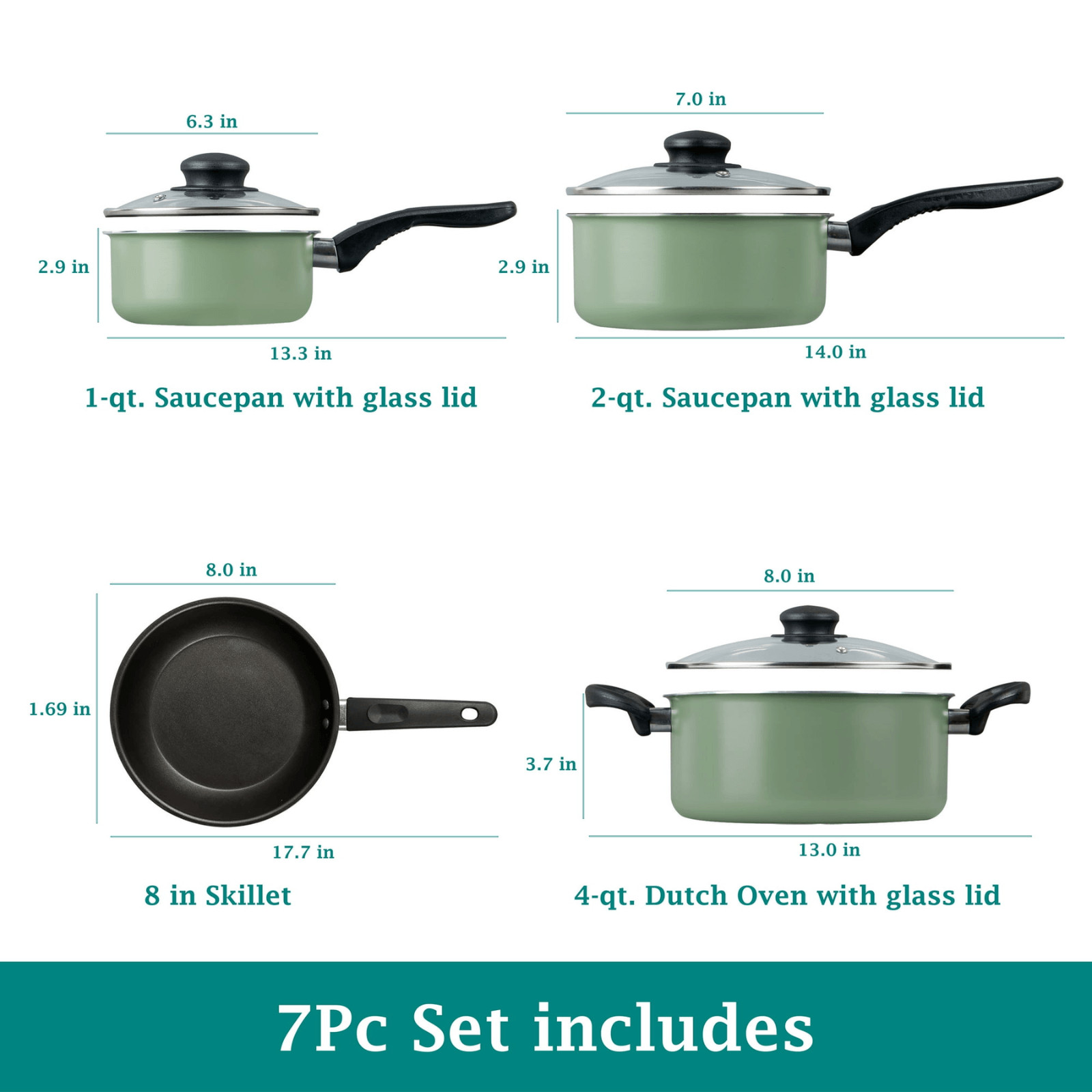 Mainstays 7-Piece Non-Stick Aluminum Cookware Set Pots and Pans Collection