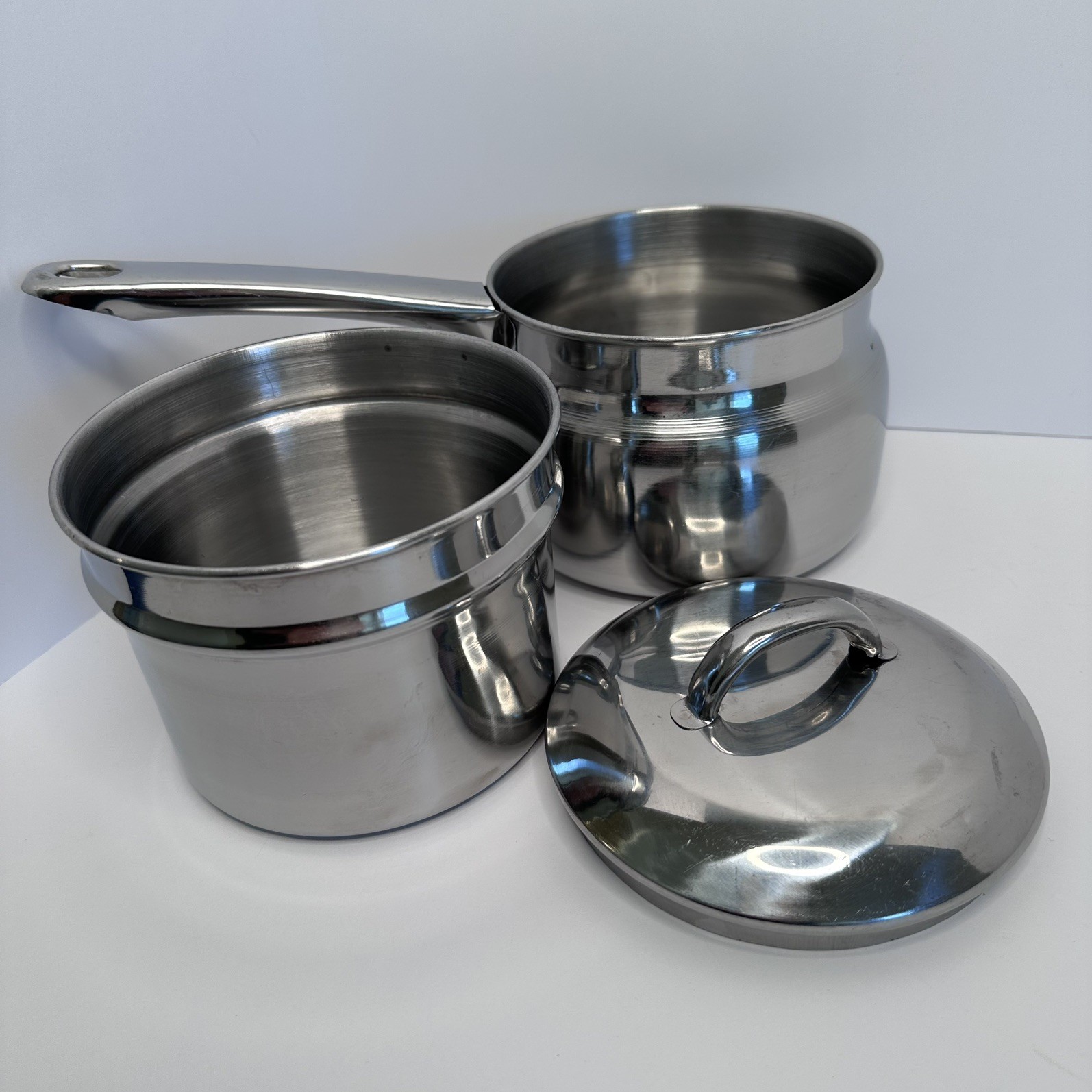 Stainless Steel Double Boiler 3 Pc Metro Made In Korea Used Good Cond Vintage