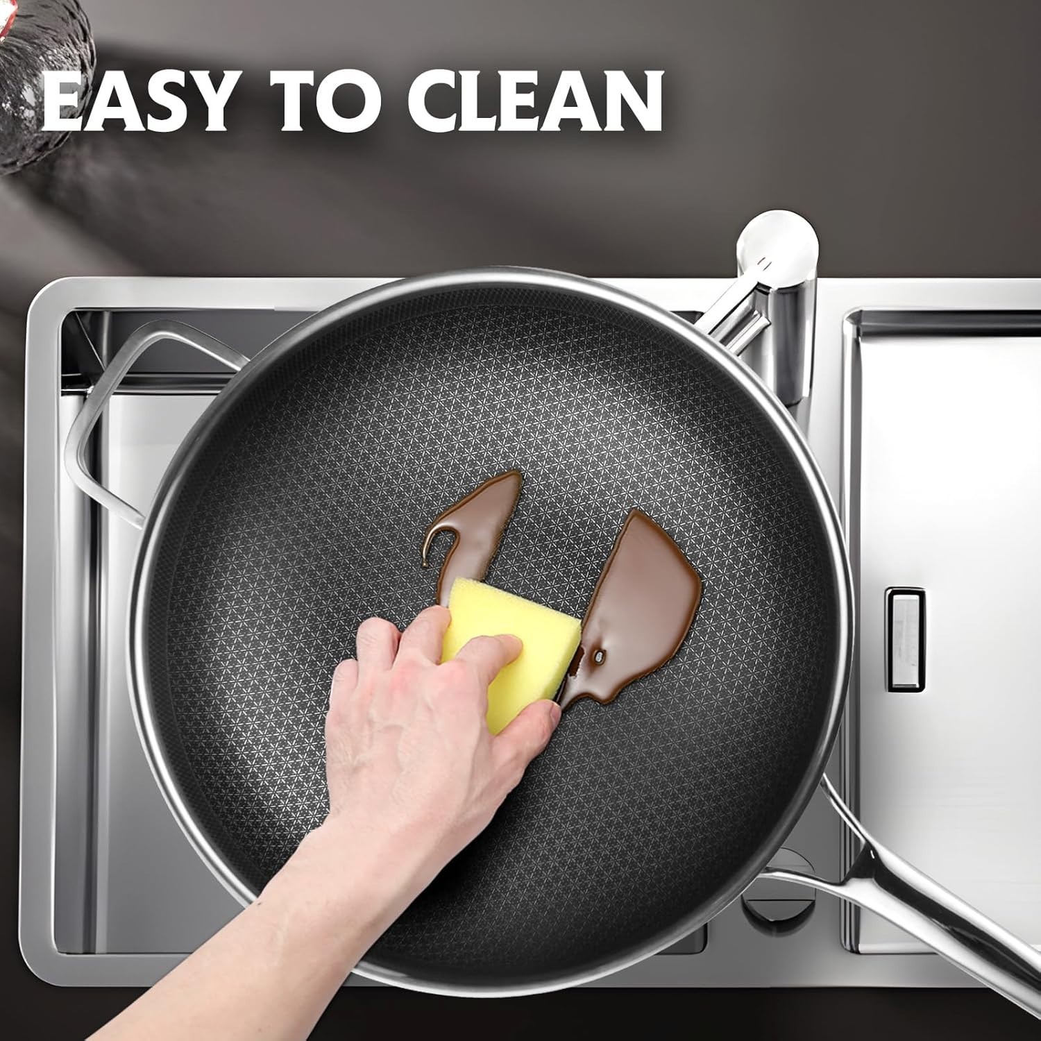 SNOWCLAD Tri-Ply Frying Pan Stainless Steel Nonstick Pan W/Lid Hybrid Woks, 13″
