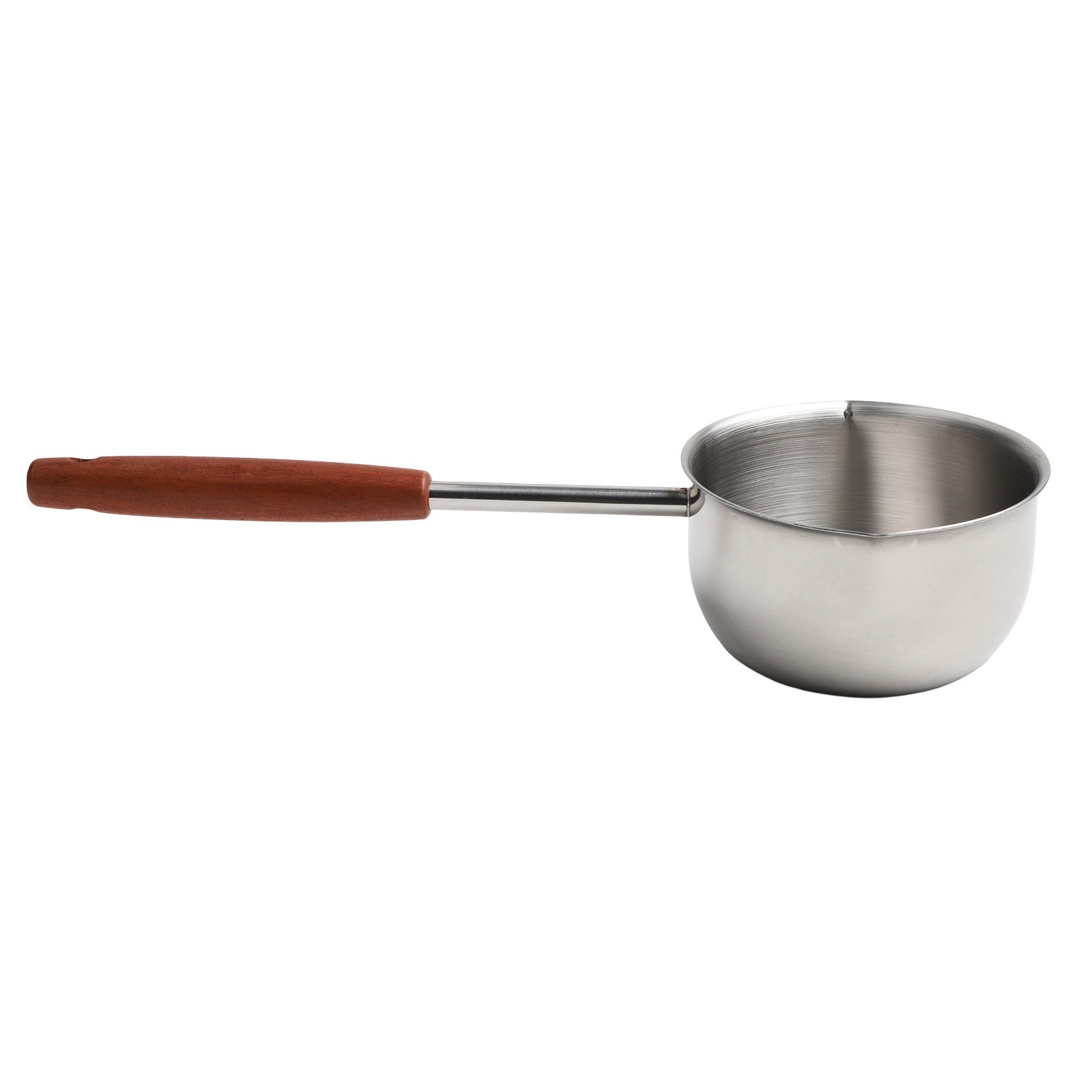 Compact 300ml Stainless Steel Frying Pan with Extended Wooden Handle Design