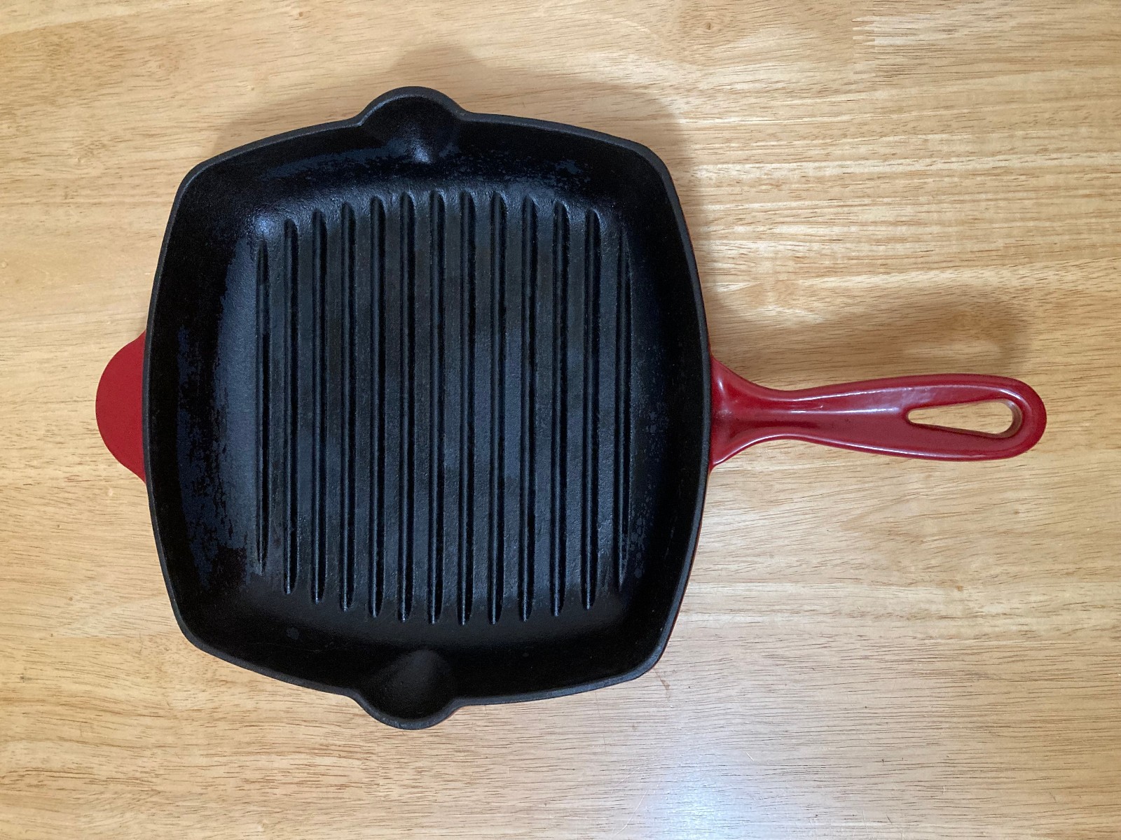 RED Enamel Cast Iron Square 11″ Skillet Ribbed Grilling Pan
