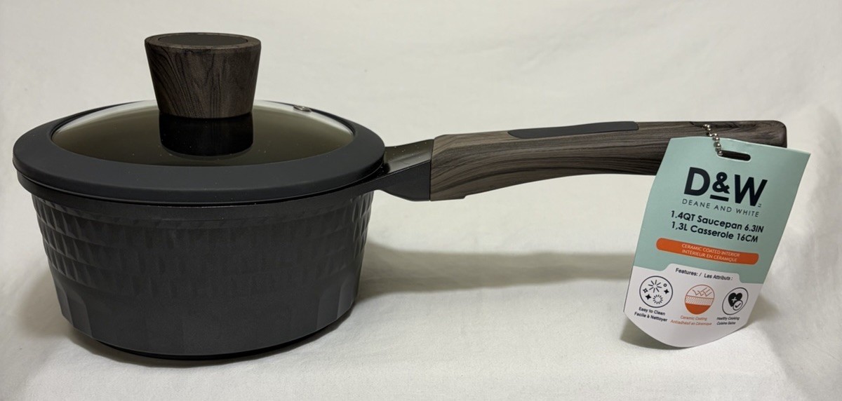 D&W Deane & White 1.4qt Sauce Pan 6.3in Shiny Gray Wooden Handle NWT