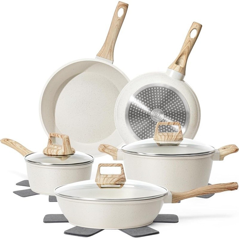 12 Piece Nonstick Cookware Set Die-Cast Aluminum Granite Coating Pans & Pots Set