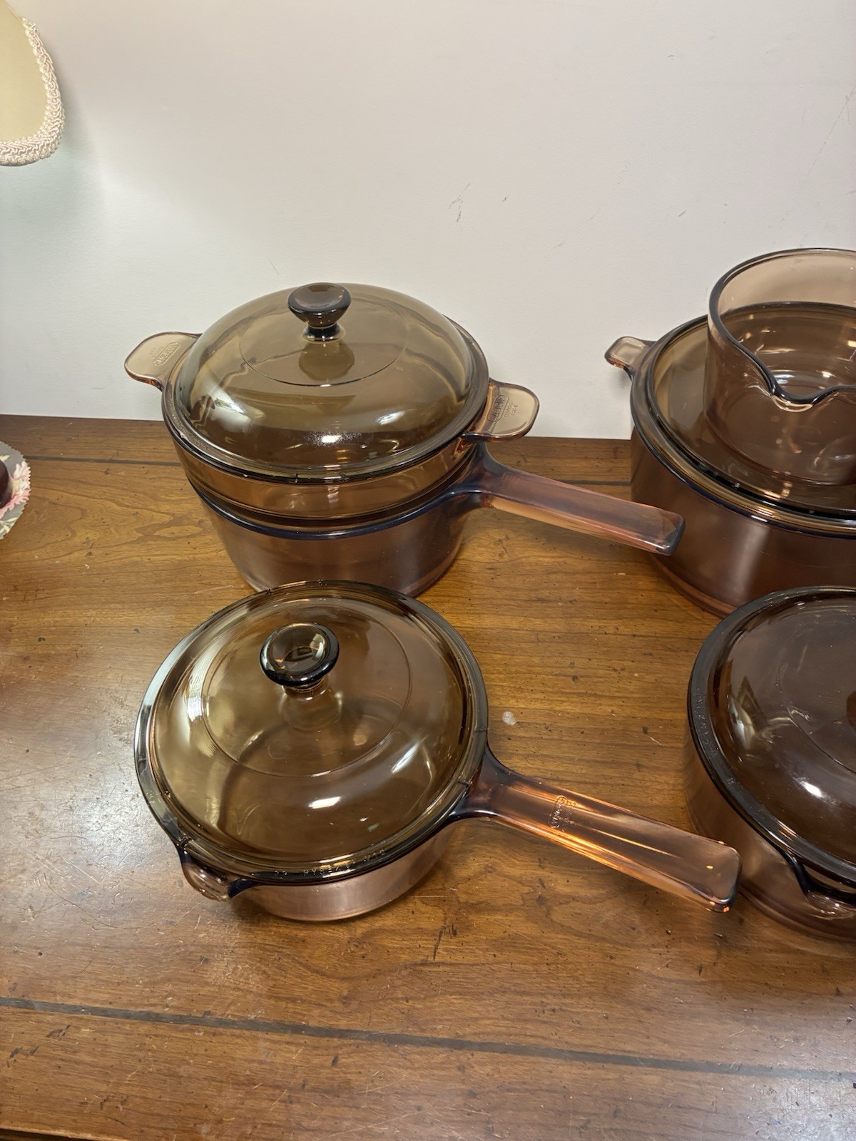 Vintage Corning Ware Amber Vision 10p 4 Sizes Sauce Pans Double Boiler USA