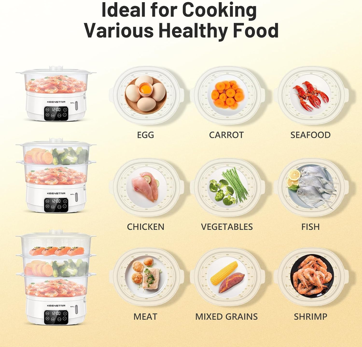 Electric Food Steamer, 13.7QT Vegetable Steamer with 3 Tiers Bpa-Free Baskets, D