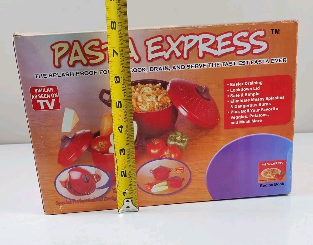 Pasta Express One (1) Red 2 Qt Non-Stick Pasta Pot With Locking Strainer Lid