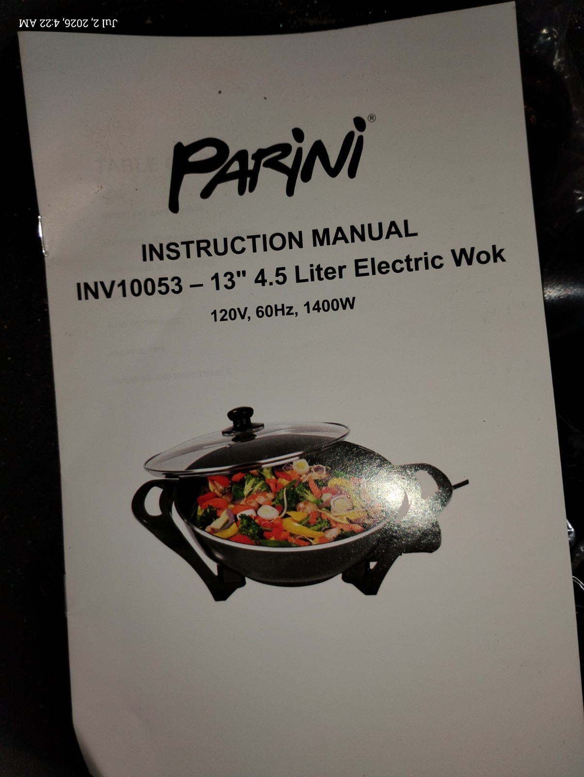 PARINI INV10053 13in 4.5L Electric Wok, Non-Stick, Glass Lid