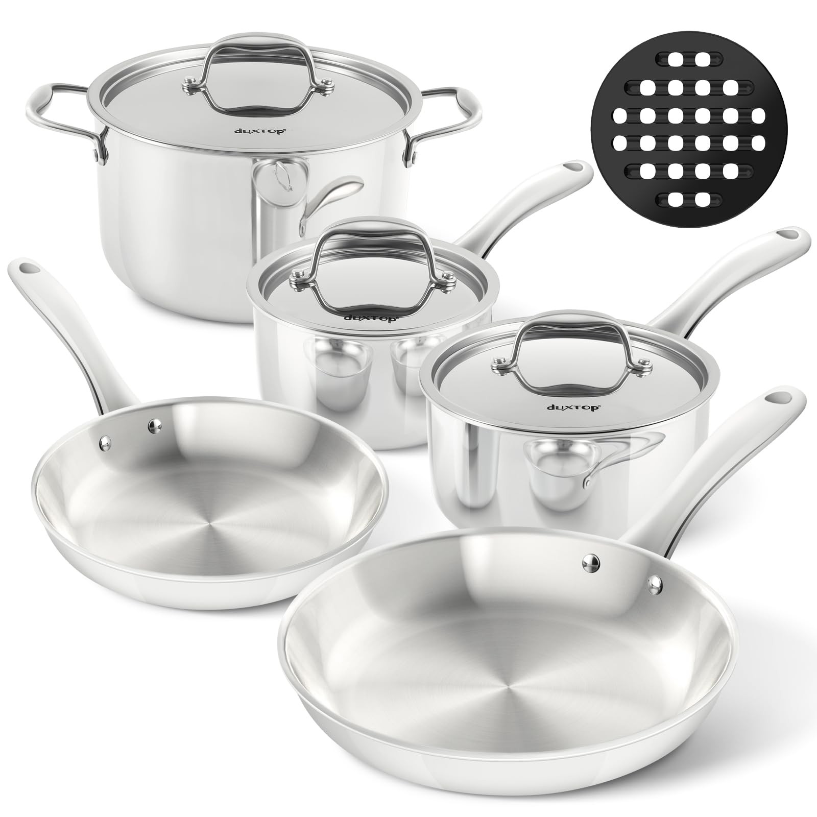 Whole-Clad Tri-Ply Stainless Steel Induction Cookware Set, 9PC Kitchen Pots and