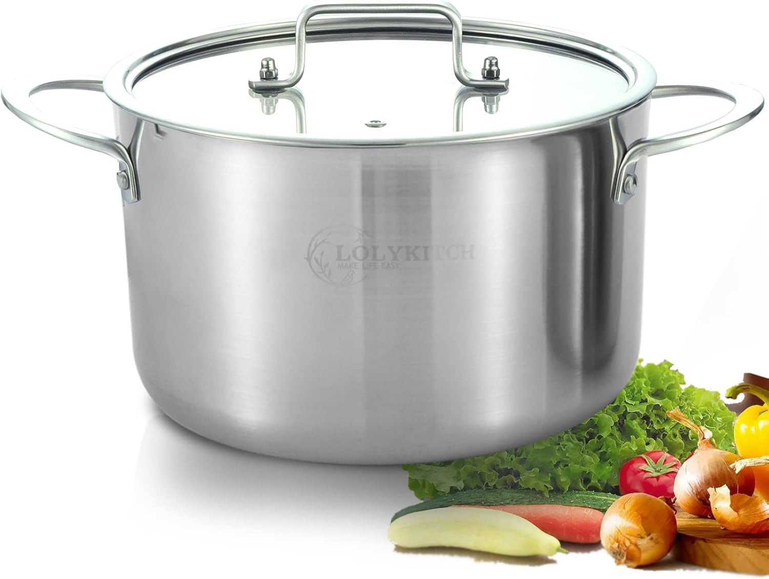 Tri-Ply Stainless Steel 5 QT Stock Pot with Lid, Induction Cooking Pot,Soup Pot,