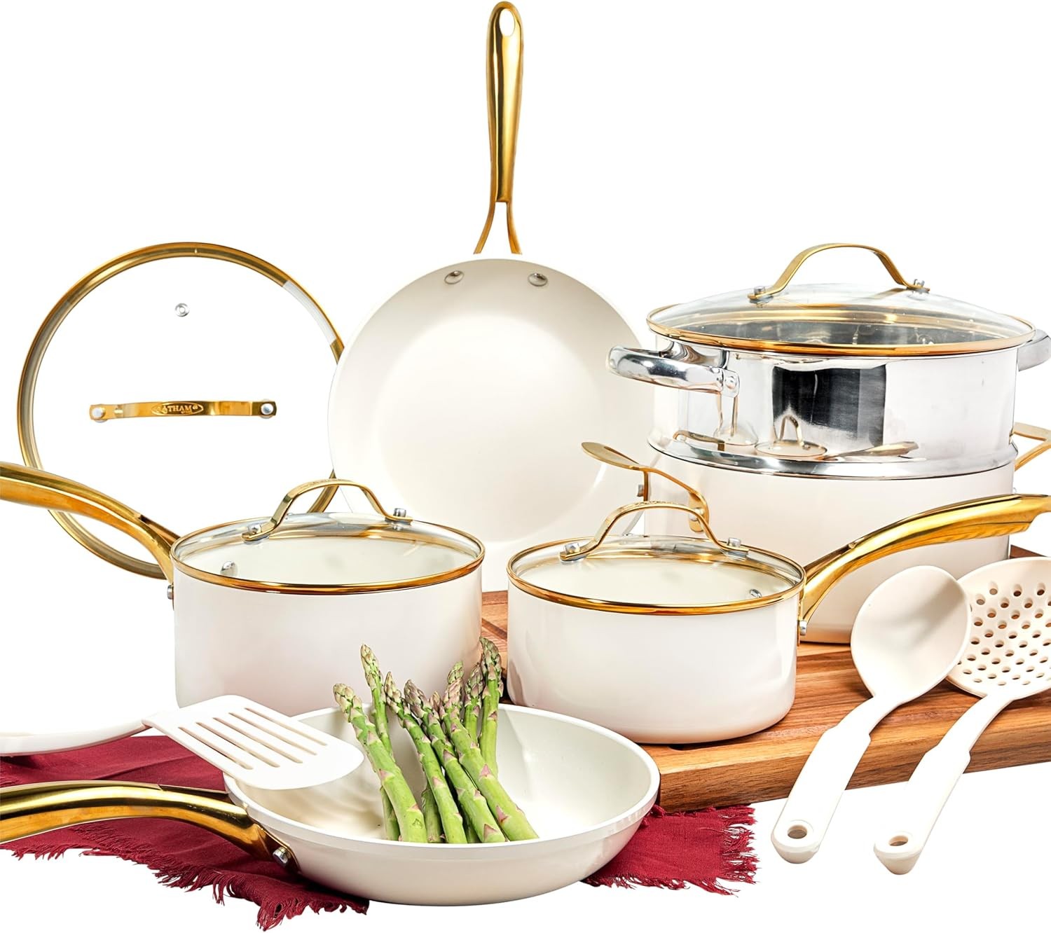 Gotham Steel 15 Pc Ceramic Cookware Set, Ceramic Pots and Pans Set Non Stick wit