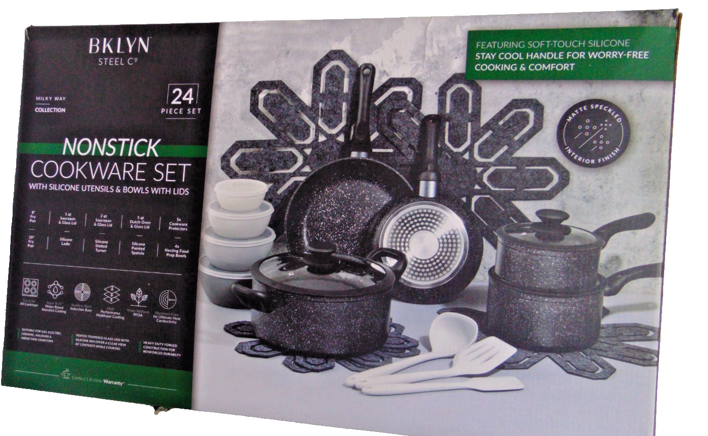 Brooklyn Steel Co. Milky Way 28-Pc. Nonstick Alum Black NEW