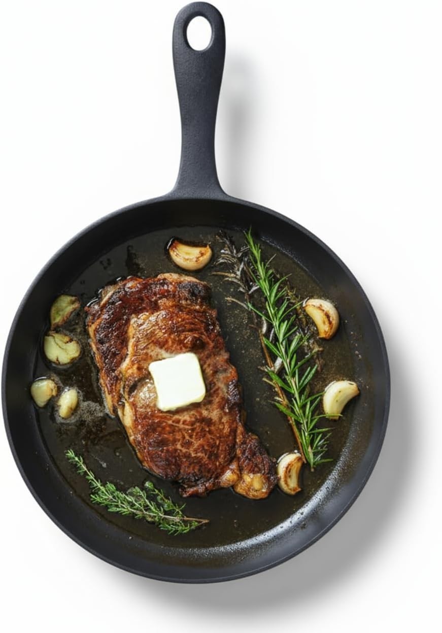 12 Inch Smooth Cast Iron Skillet – Naturally Non-Stick, Pre-Seasoned Frying P…