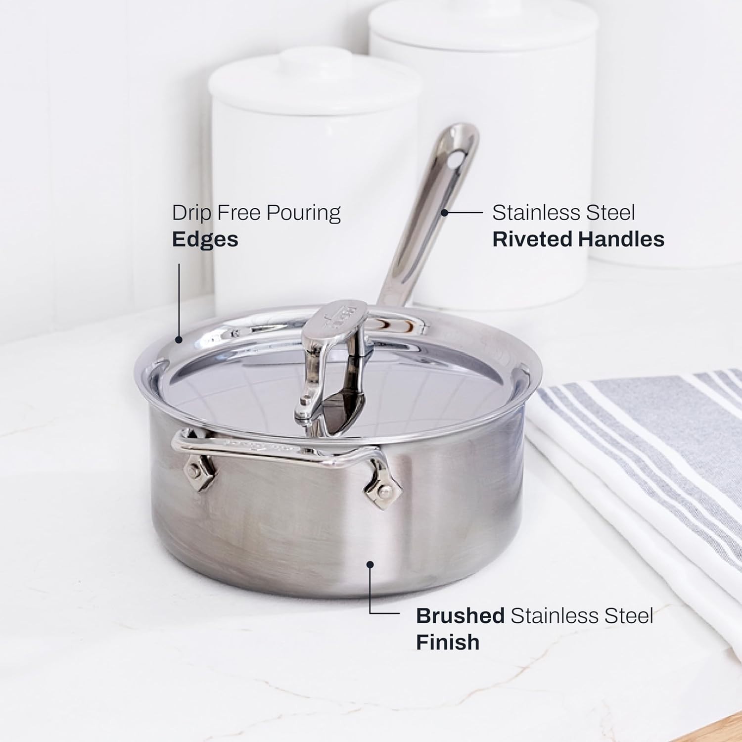 Durable 3 Quart 5-Ply Stainless Steel Saucepan, Induction & Broiler Safe