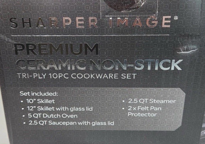 Sharper image Premium Cookware set 10pc ceramic non stick Tri-ply Stainless New