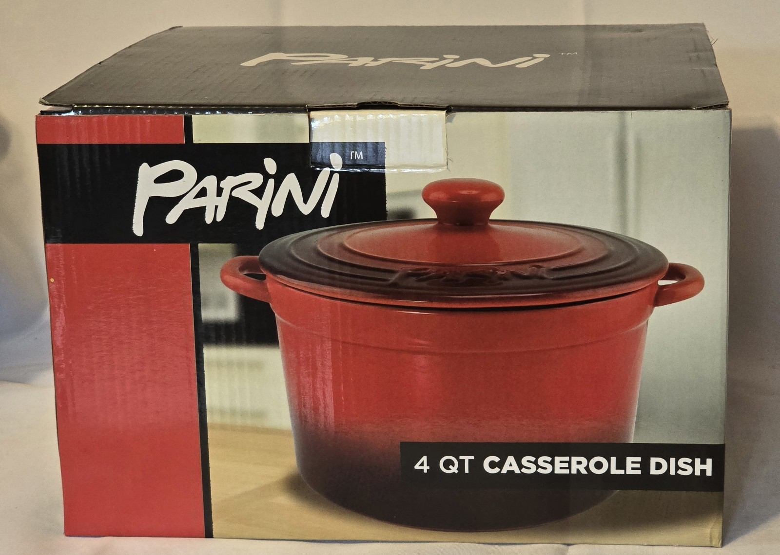 Stoneware Parini Red 4 Quart Flameproof Casserole with Lid, NIB