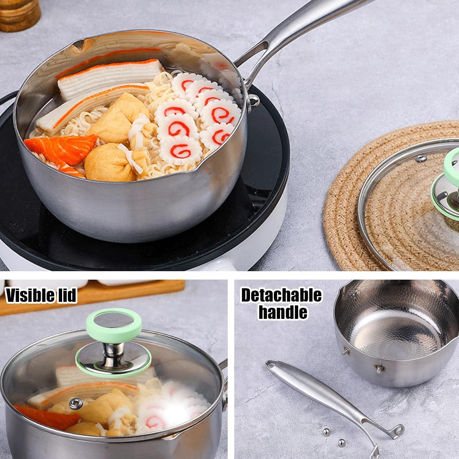 Titanium Pan Pot with Lid, Non-Stick Titanium Saucepan, 500°F Heat Resistant,