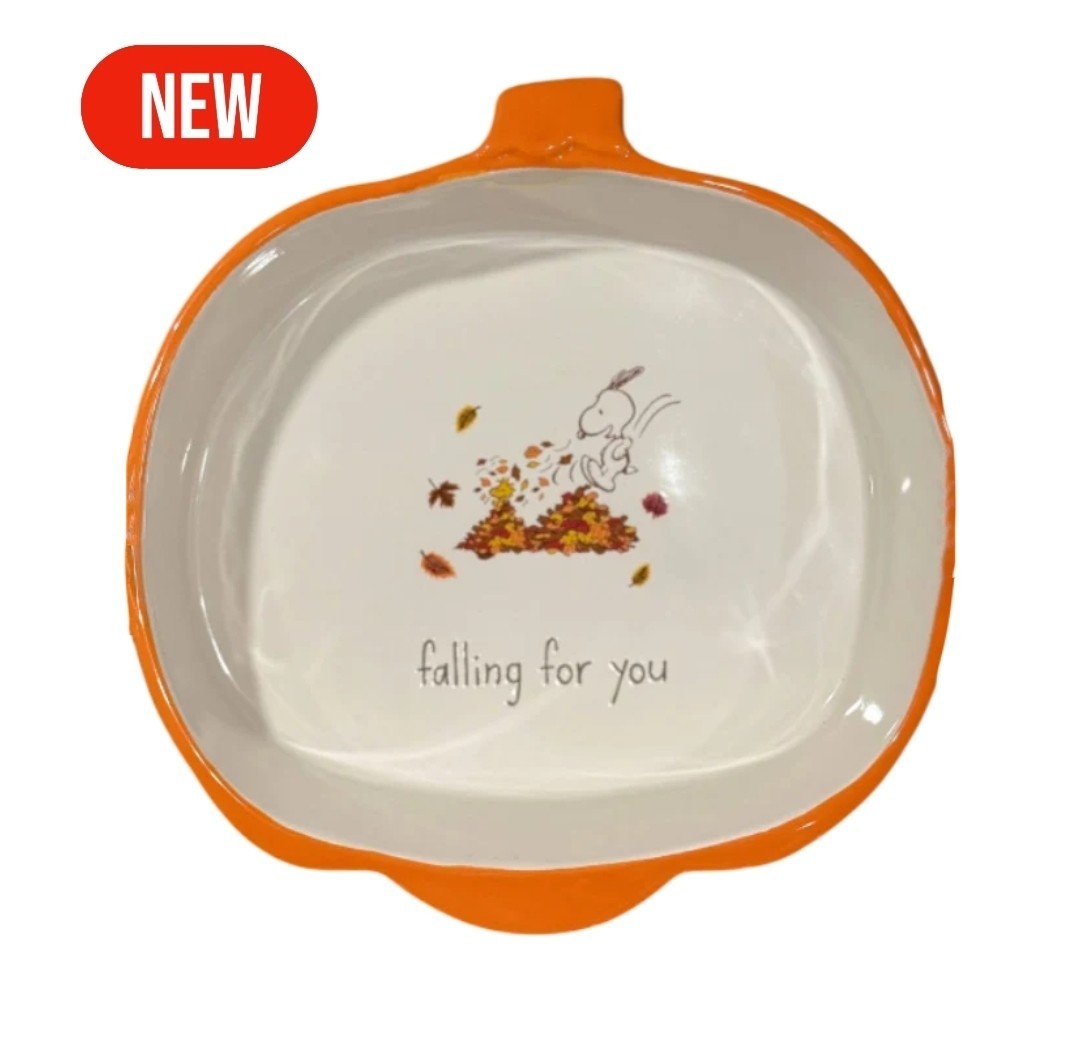 NEW! 2025 Rae Dunn Peanuts Snoopy “FALLING FOR YOU” Pumpkin Shaped Baking Dish