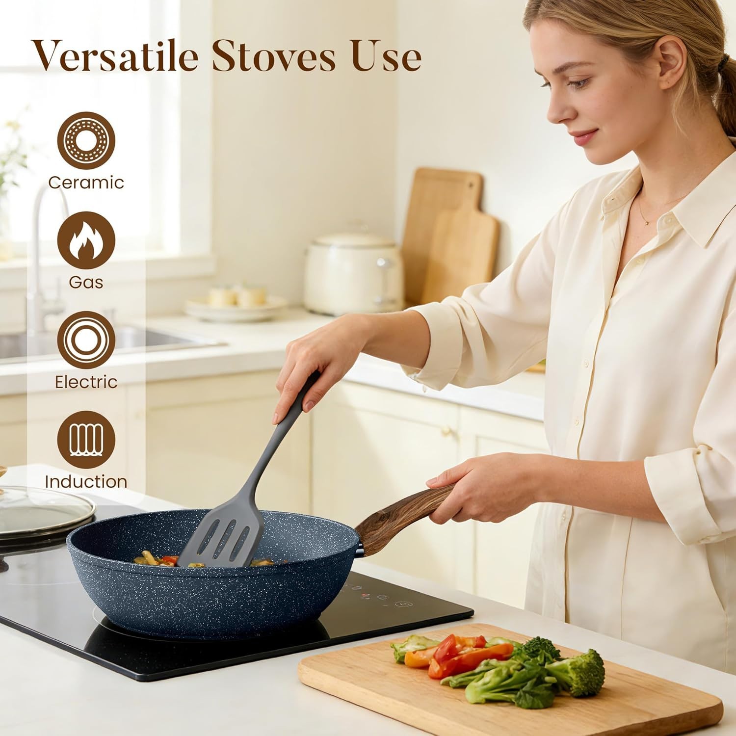 Ultra-Durable Nonstick Blue Granite Cookware Set – 12 Pieces for Healthy Cooking