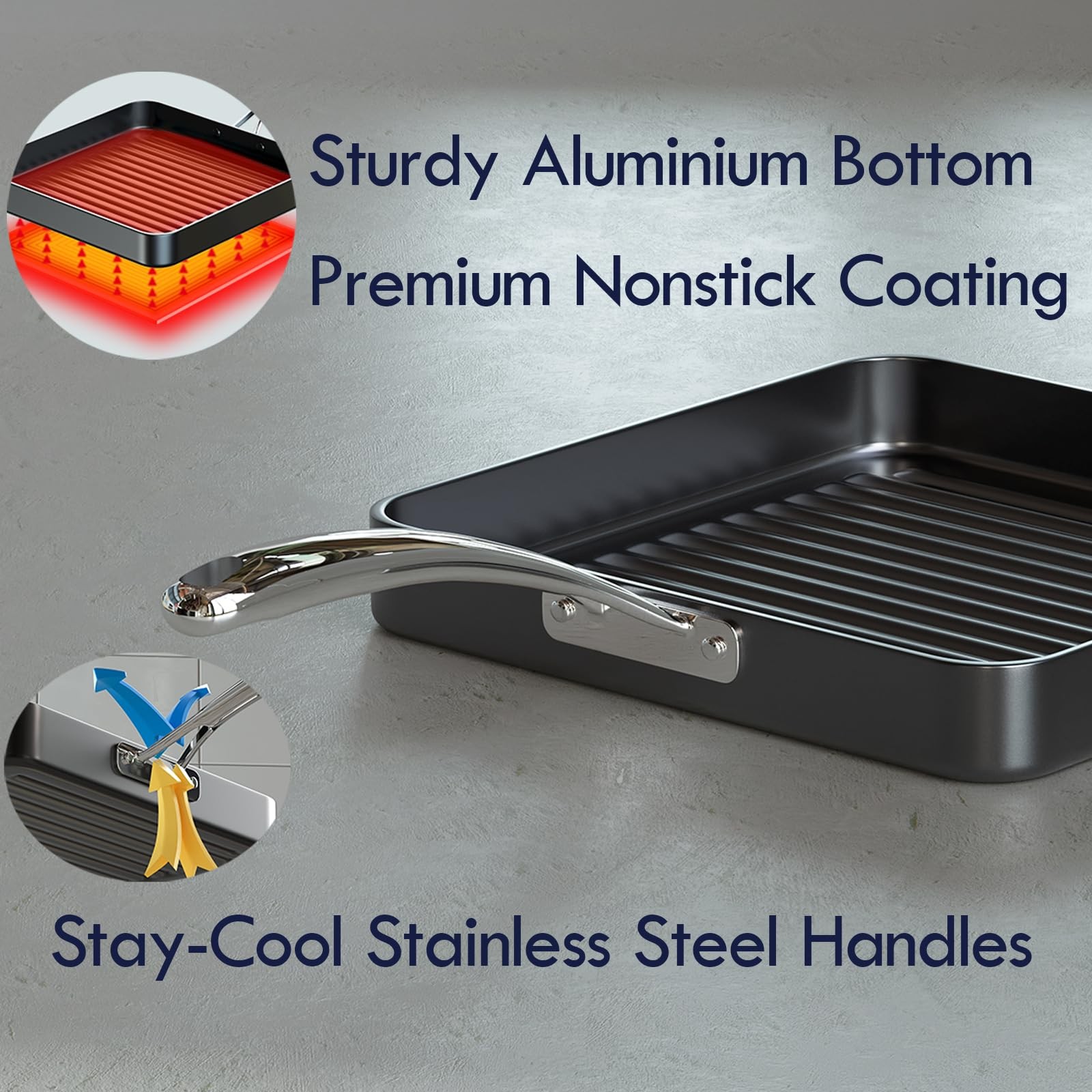 Cooks Standard 11-Inch Square Nonstick Grill Pan For Stovetop 02540