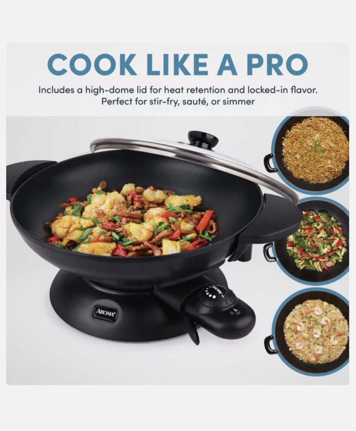 Aroma® Professional 5Qt. Electric Wok, Black, New (AEW-307)
