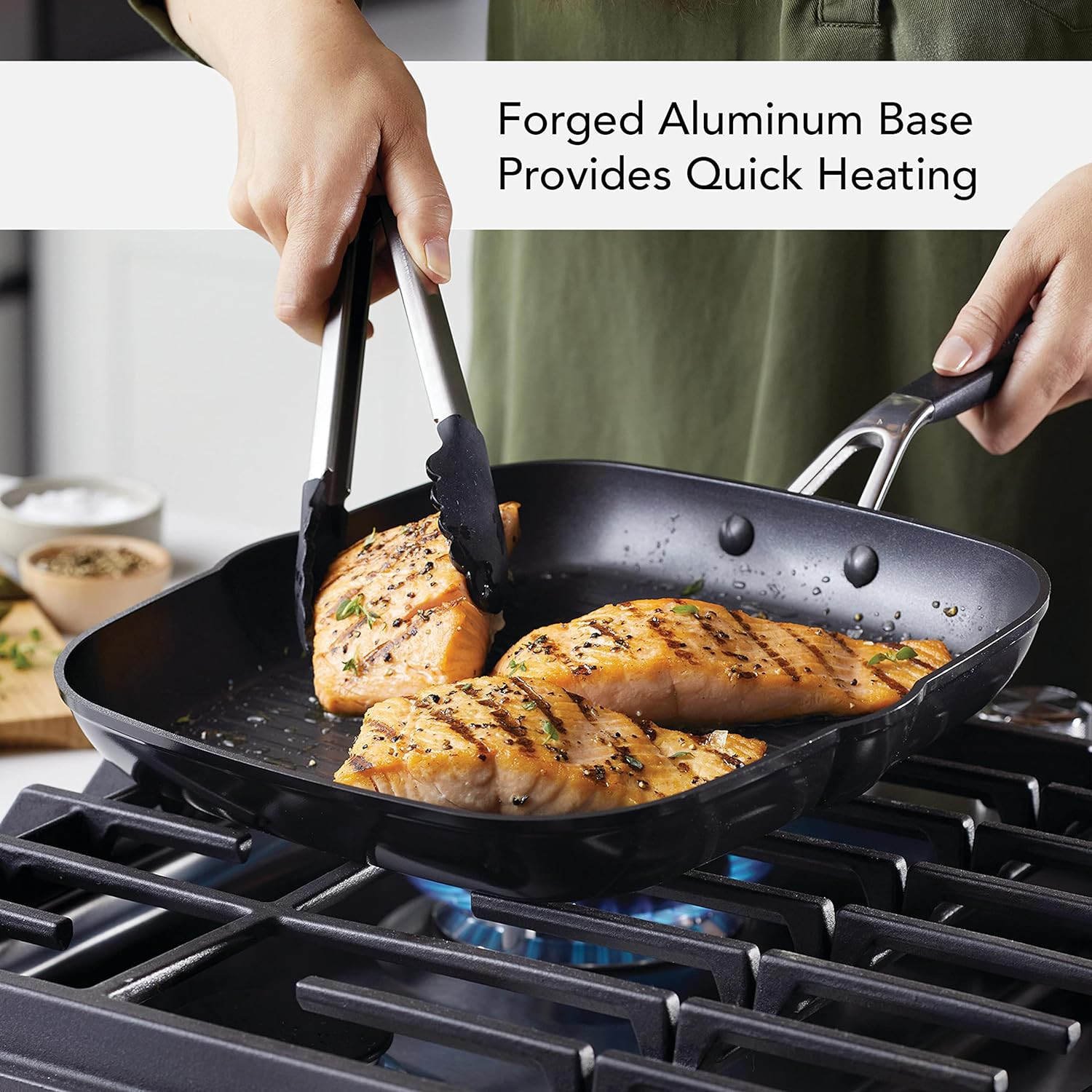 84808 Hard Anodized Nonstick Square Grill Pan/Griddle with Pour Spouts, 11.25 In
