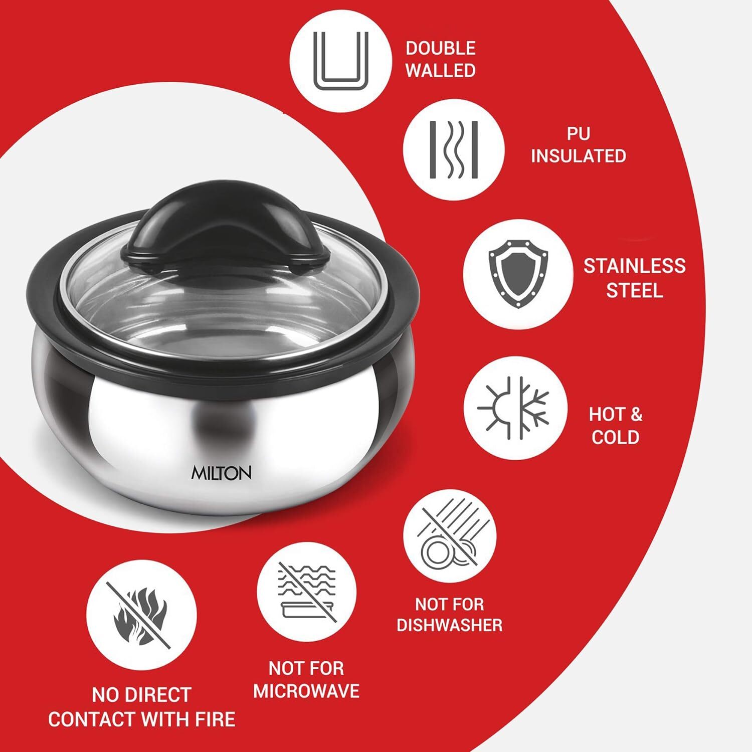 Milton Thermo Stainless Steel Insulated Casserole Keep Hot/Cold Serving Dish – 2