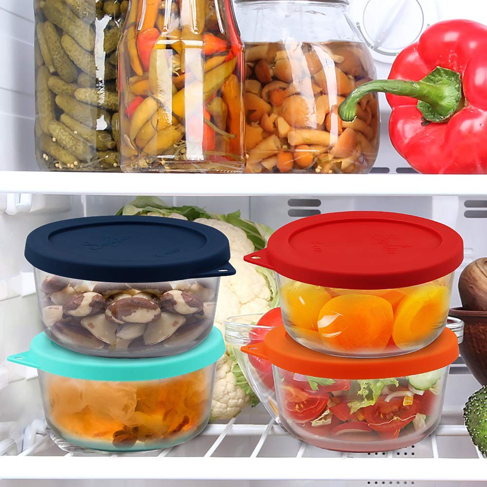 4 Cup Round Silicone Storage Cover Lids Replacement for Anchor Hocking and Pyrex