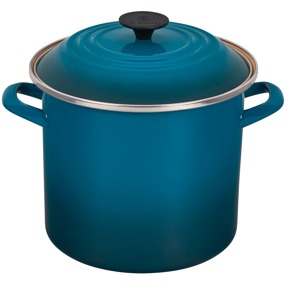 LE CREUSET 11″ Enameled Steel Deep Teal 8 qt Stock Pot w/ Lid Brand New (46441)