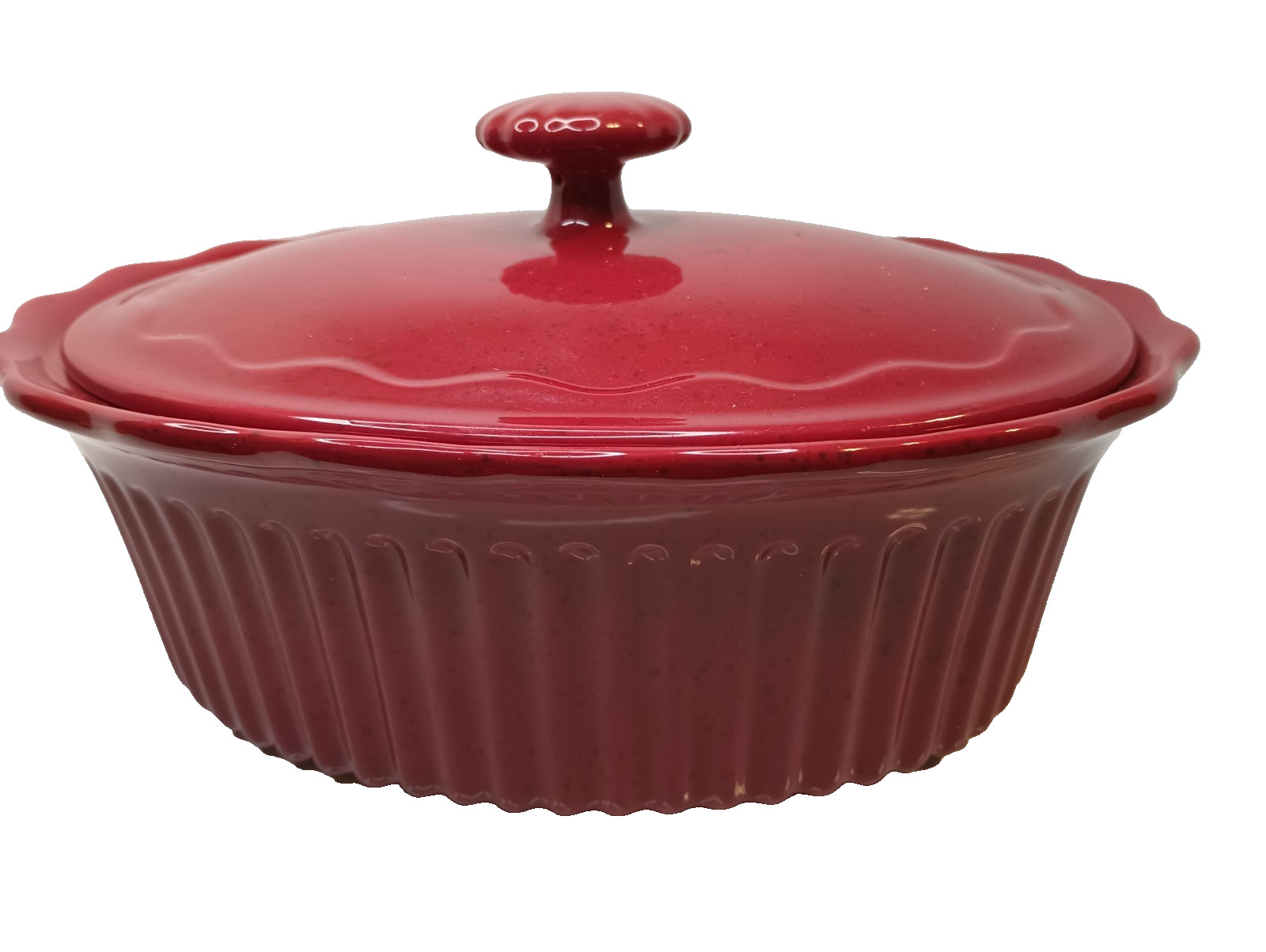 Paula Deen 2.5 Qt Casserole Dish & Lid/ Speckled/ Burgandy/ Scalloped /Ribbed