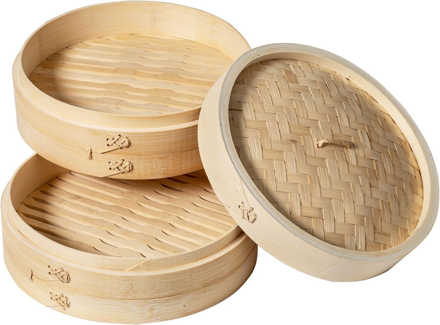 2-Tier Bamboo Steamer, 10-Inch, Natural, 10 x 10 x 6-Inch