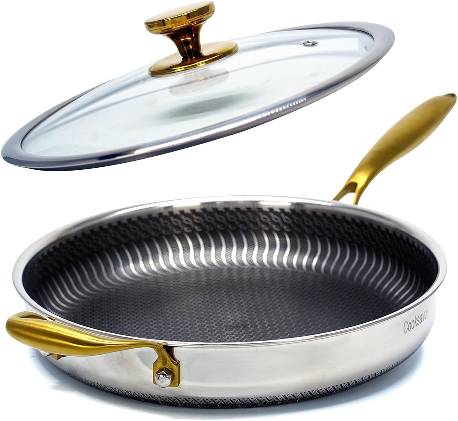 Hybrid Non Stick 12 inch Frying Pan with Lid Stay-Cool Handle PFOA-Free Cookware