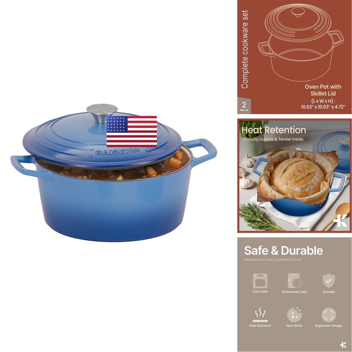 Bakkenmaster Bakken Enameled Cast Iron Dutch Oven Pot 6Qt Dutch Oven Bread