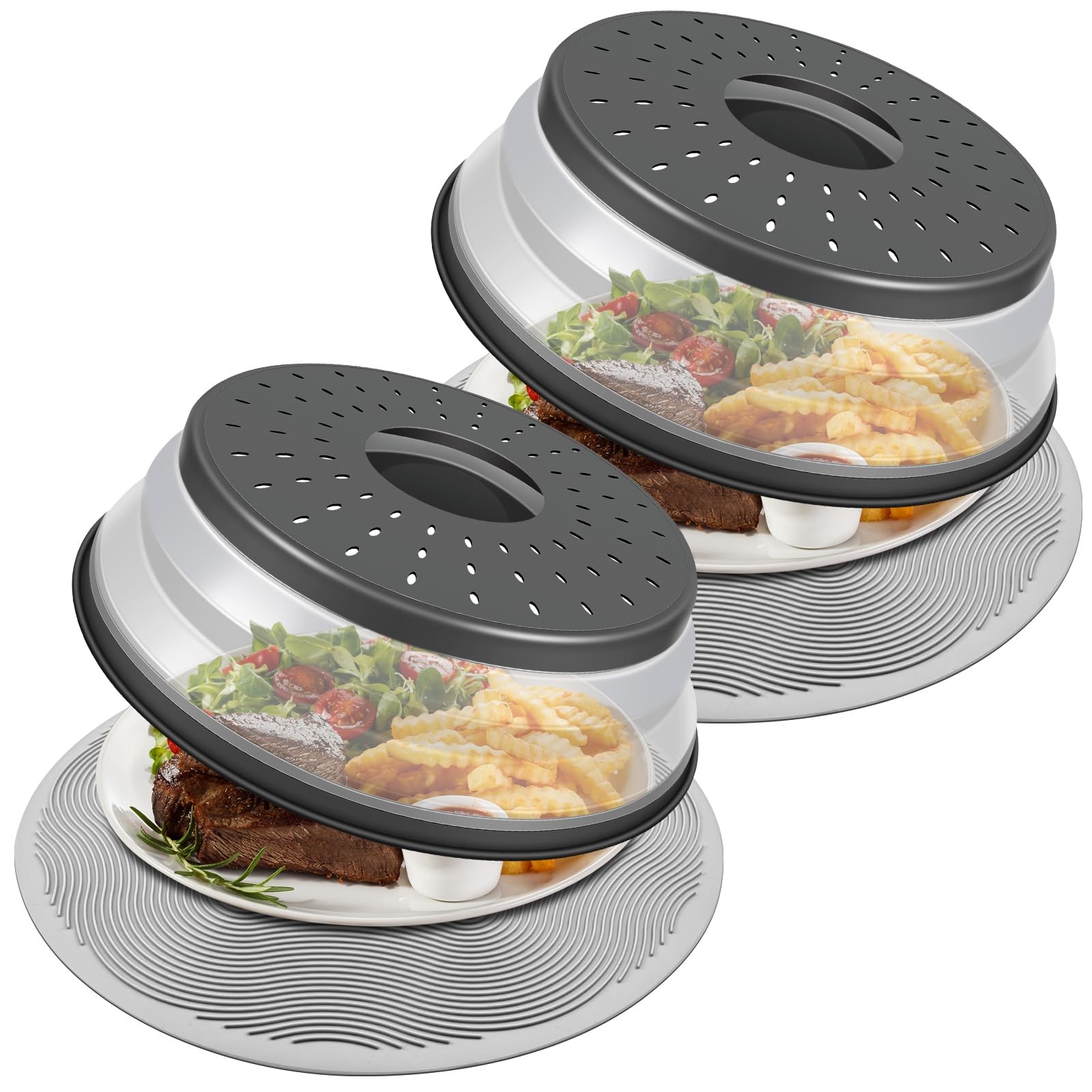 Pack 2, LekDrok Microwave Food Cover with Mat 12 Inch, Mat as Bowl Holder, C…