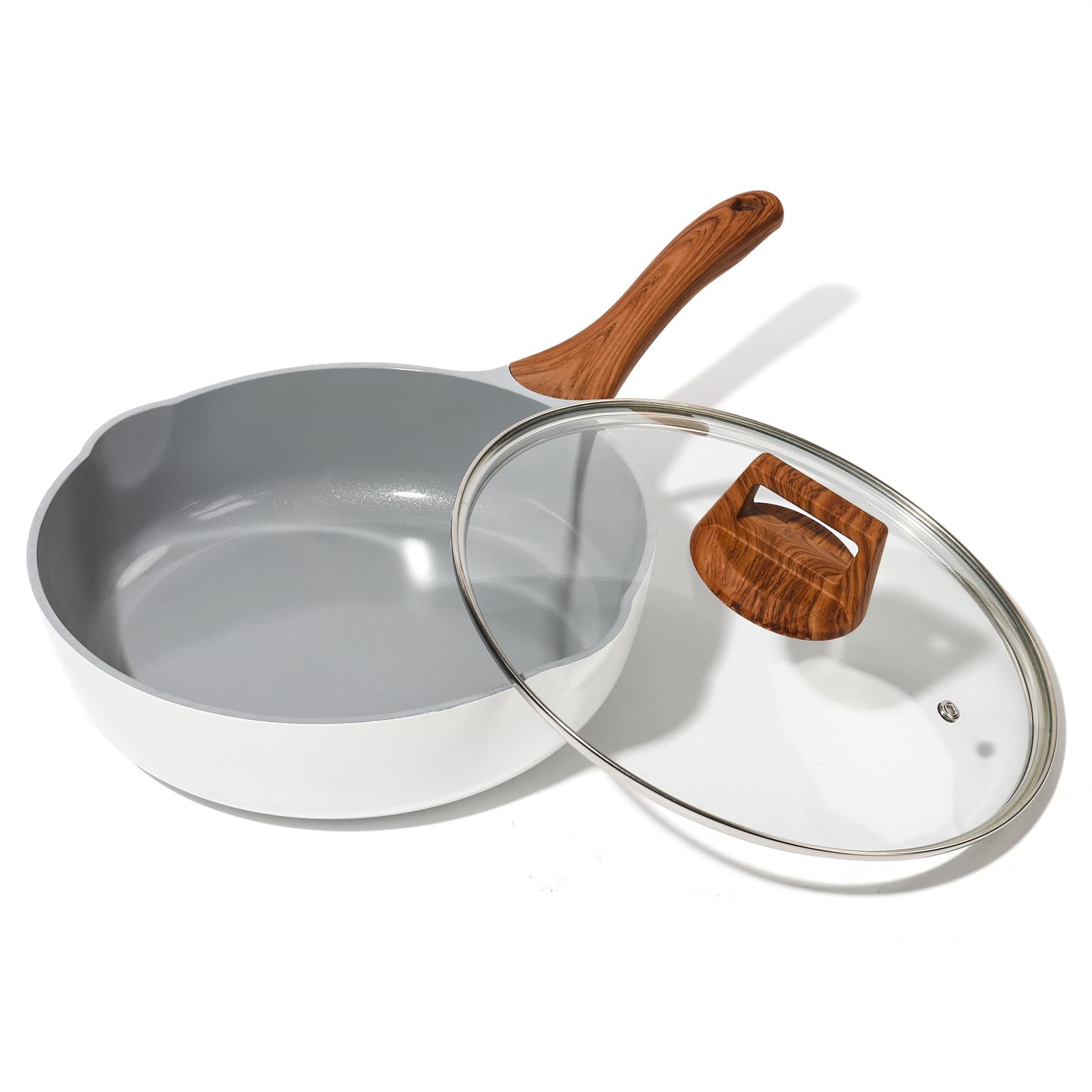 Nonstick Frying Pans With Lid, 11 Inches Skillets Deep 11inch, White