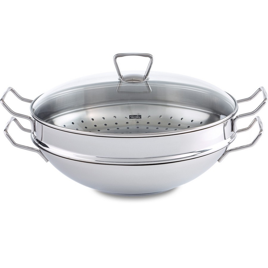 Fissler Nanjing – Wok with Glass Lid and Steam Basket 35 cm