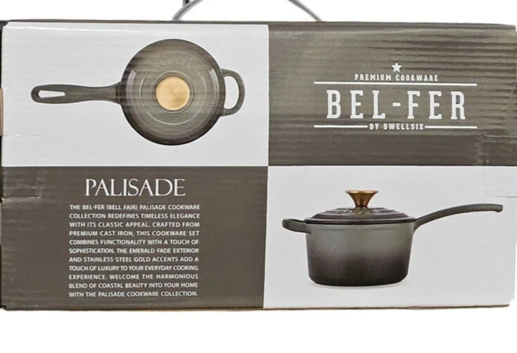 Premium Cookware Bel-Fer Palisade 1.75 Qt Cast Iron Sauce Pot w/Lid Emerald New