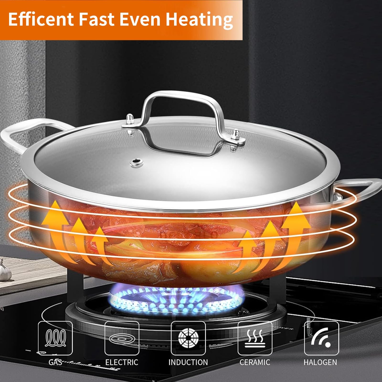 Tri-Ply Stainless Steel 10 Inch Deep Frying Pan 3QT Saute Pan With Lid, Inductio