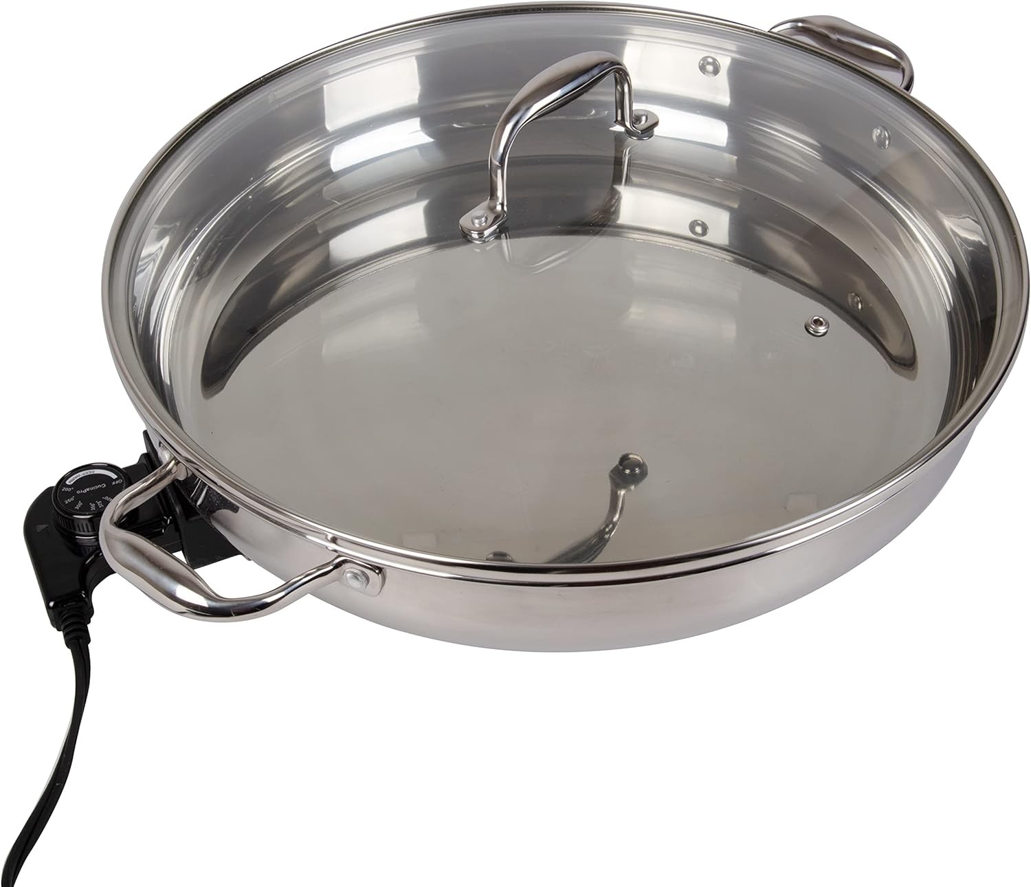 XL Electric 16″ Skillet, 18/10 Stainless Steel Pan with Lid | Round with