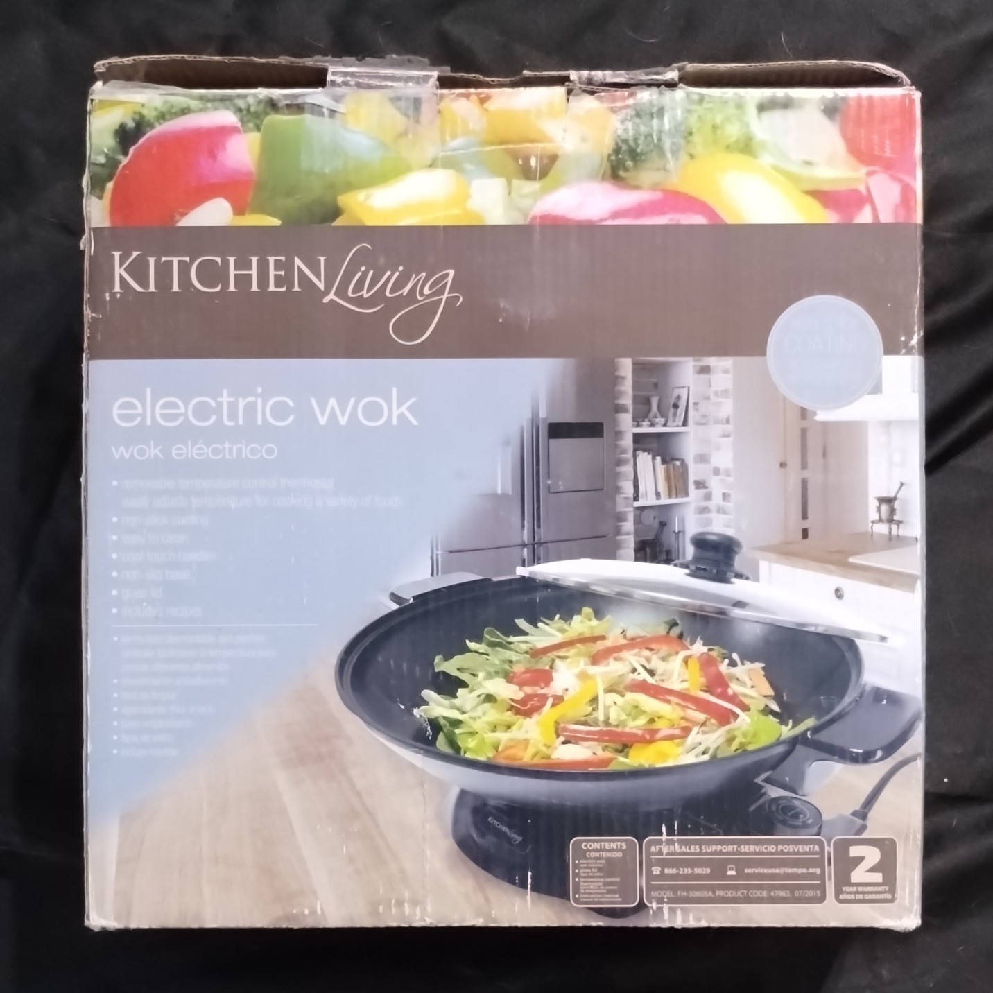 Kitchen Living Electric Wok Non-Stick Easy Clean Metal Black With Lid