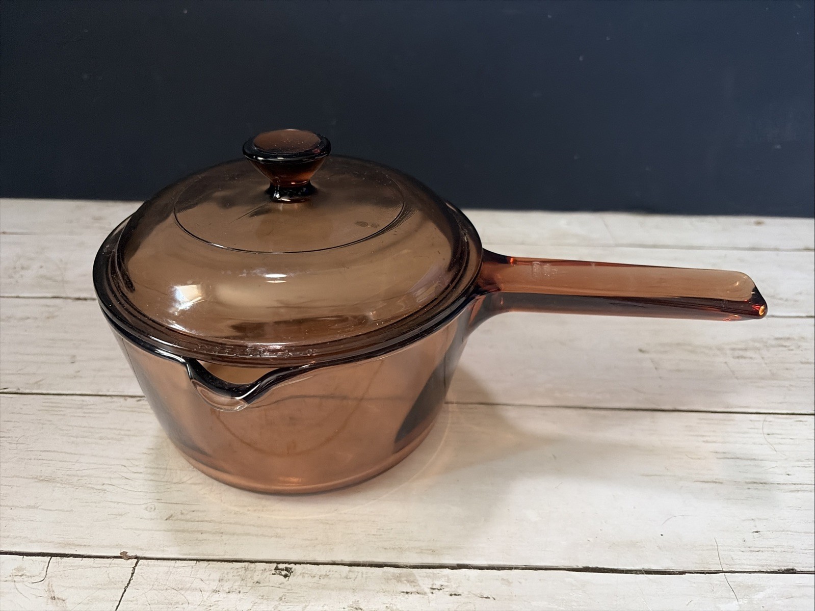 Visions Corning Amber Glass 1L Saucepan Pour Spout Vented Lid Vintage Pyrex Pot