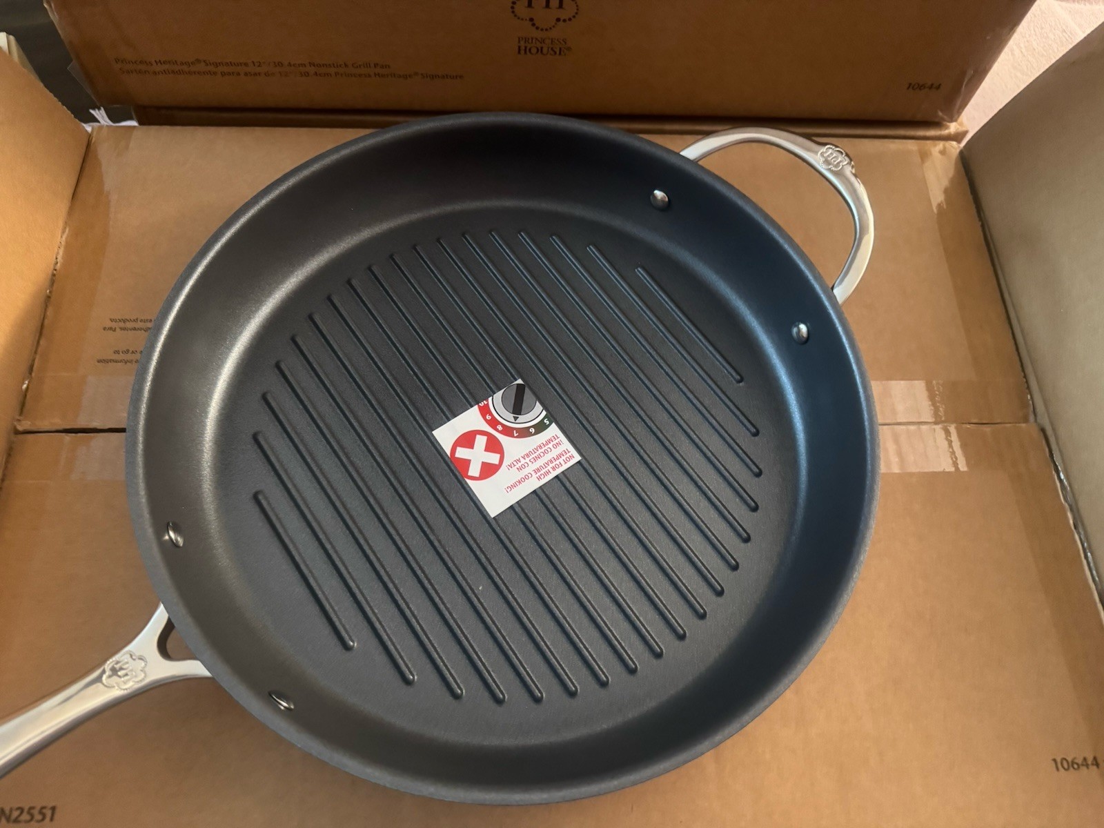 Princess House Heritage Round Non-Stick Grill Pan w/ Lid, 12in, Stainless Steel