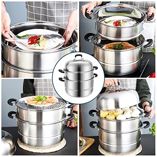 3-Tier Steamer Pot for Cooking Stainless Steel Steam Pot with Lid 12.6Inch
