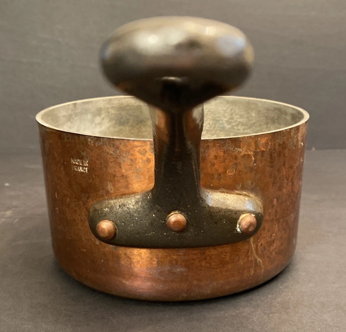 Vtg Hammered Copper Sauté Sauce Pan Pot 6.5” x 3.75” Stamped “Made In France”