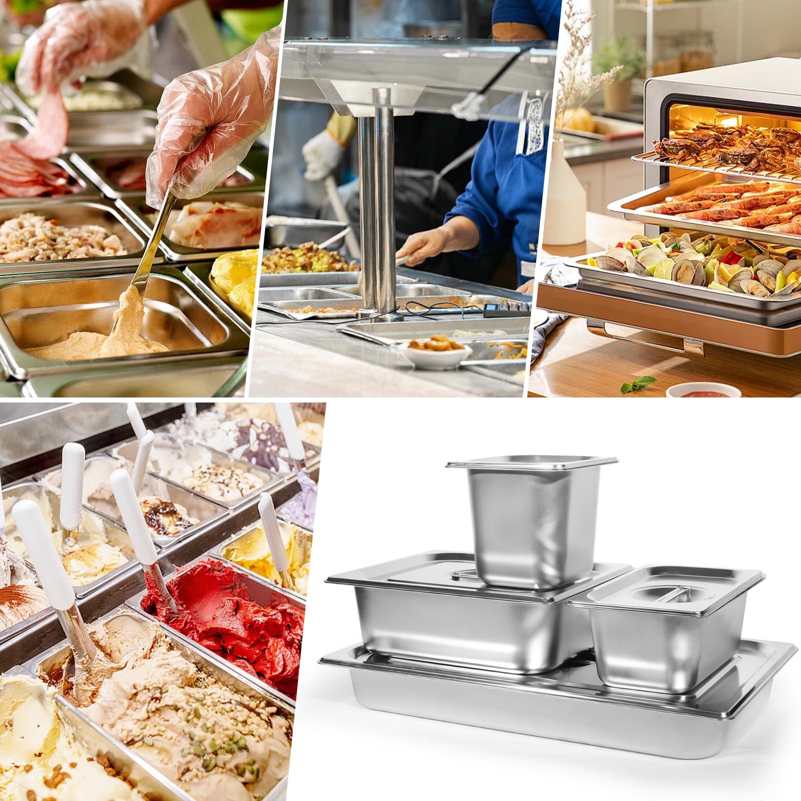 Hotel Pan 1/6 Size Stainless Steel Steam With Lid 6 Inch Deep Food Anti Jam